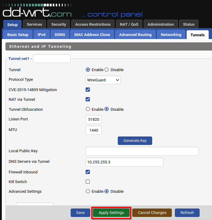 Settings example