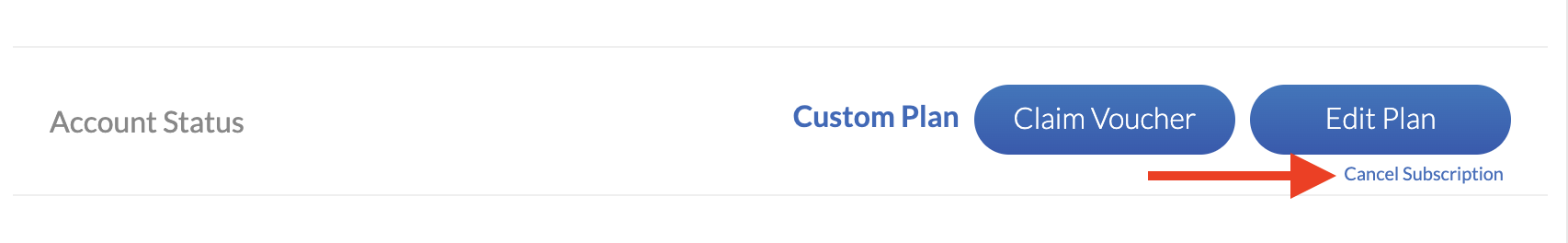 Account Status line with Custom Plan cancellation link visible