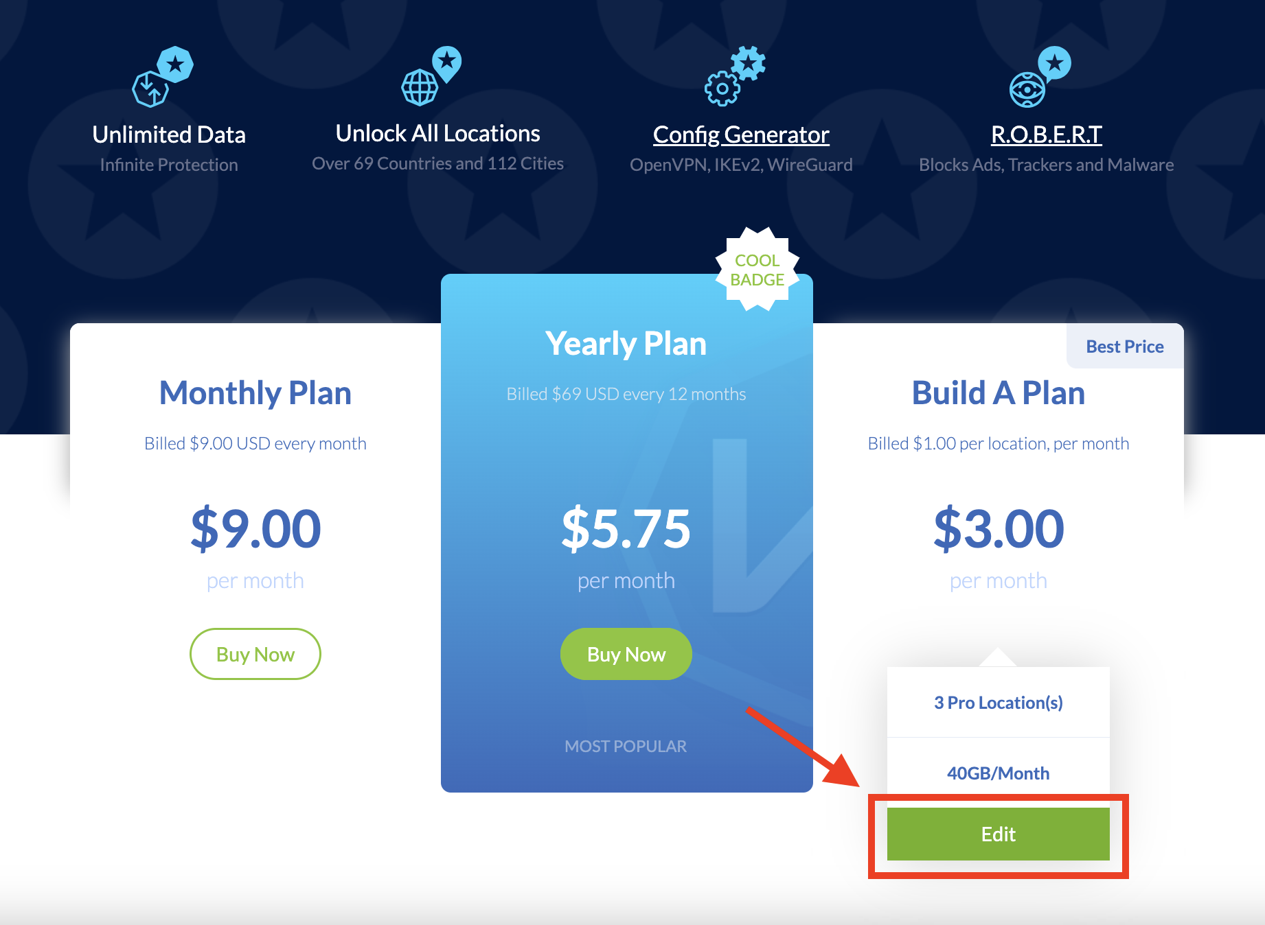 Build-a-Plan Edit Screen