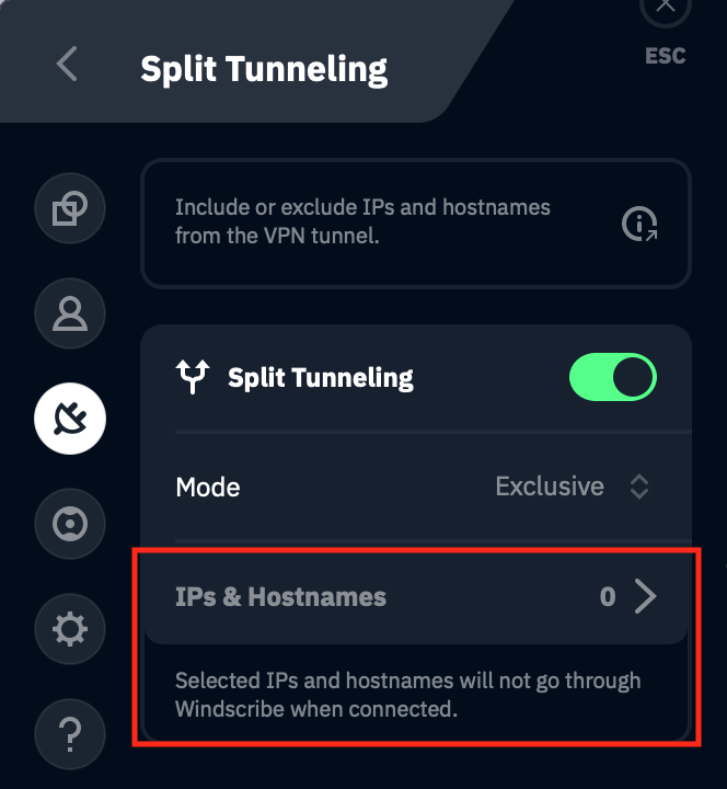 IPs and Hostnames selection box