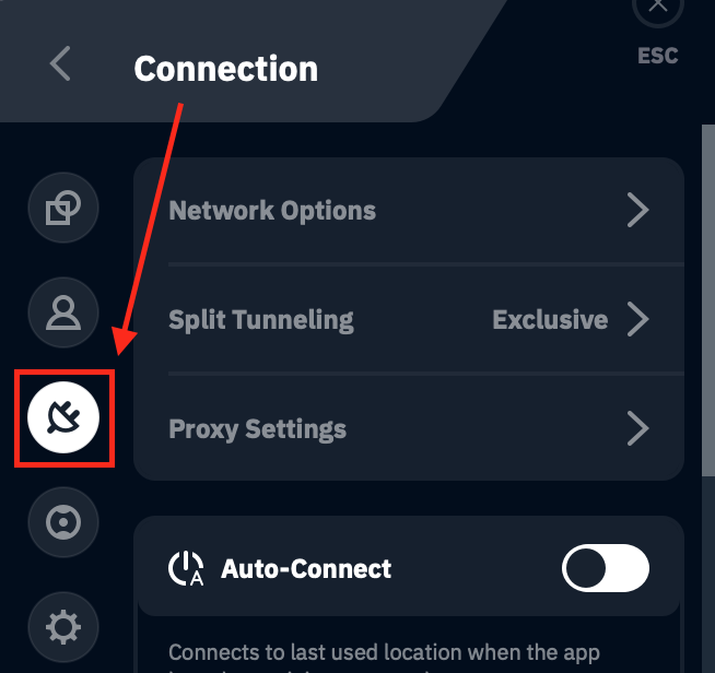 Connections sub menu tab location