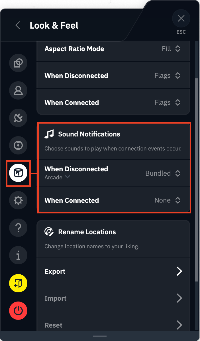 Sound Notification section of the Look & Feel tab