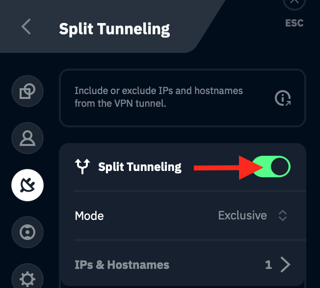 Split Tunnel toggle on switch location