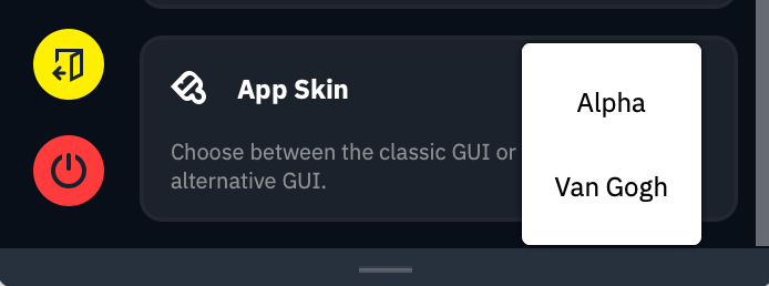 App Skin options dropdown