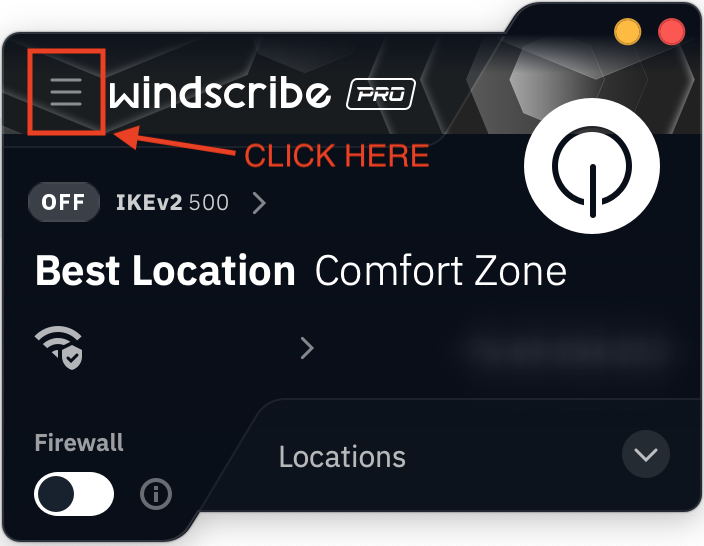 Preferences tab location in the Windscribe app