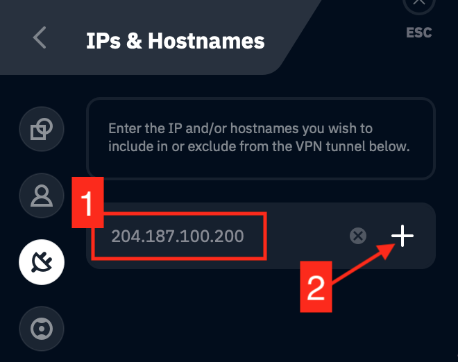 Adding an IP address to the Split tunnel rules